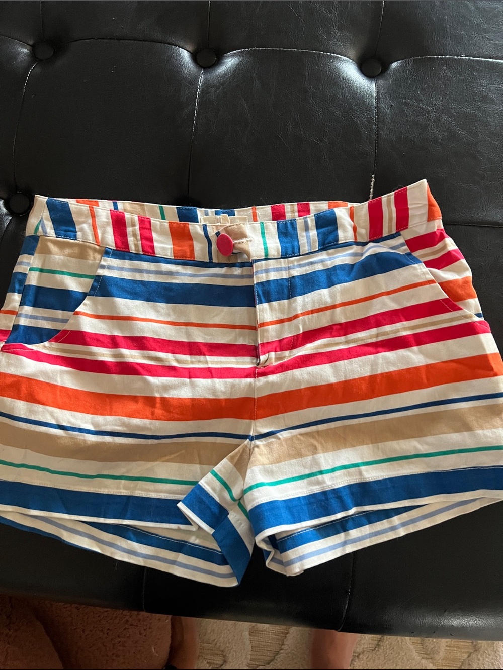 Tulle Striped High-Waist Shorts in Blue, Red, Orange, Tan